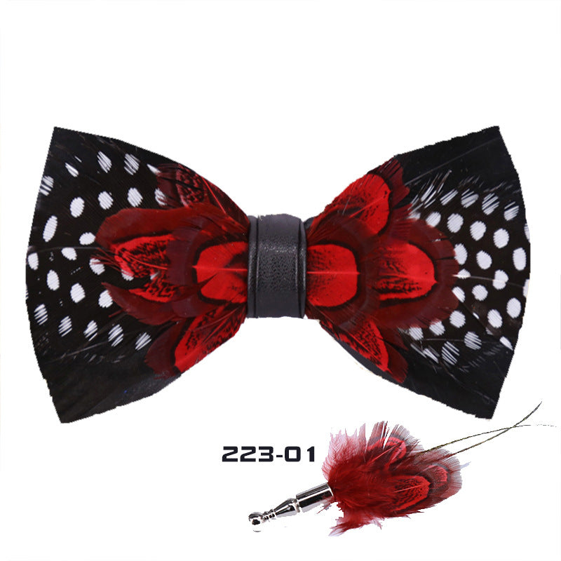 223 male bow tie red feather bird feather banquet nightclub wedding groom clay pot wedding banquet bow