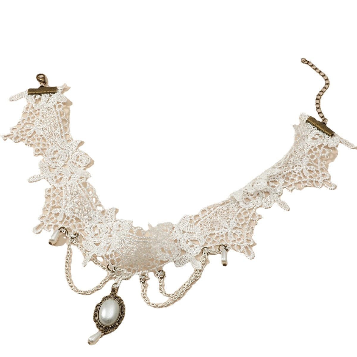 Korean fashion bridal lace pearl necklace hanging white handmade net gathering characteristic lace necklace new New