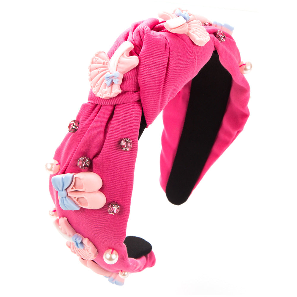 European and American new girly pink skirt accessories, headband, spring color, high skull, hand-sewn gemstone pearl headband, hair accessories