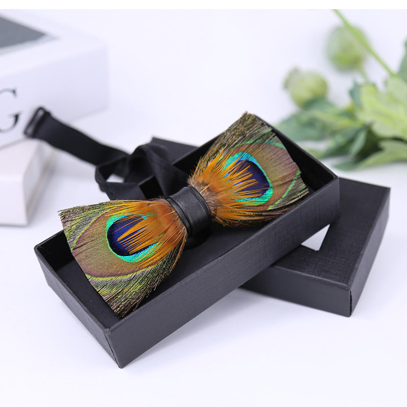 290 male bow tie peacock big eyes blue feather wedding groom male wedding best man bow in stock