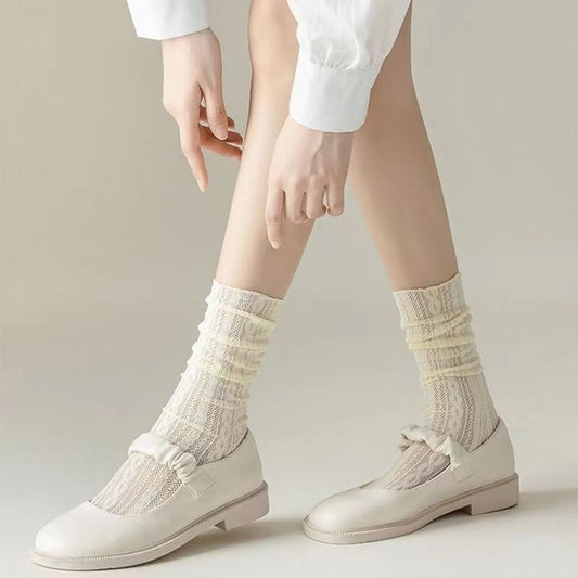 Pure desire JK stripe white short mid calf twist mesh socks soft girl student wild model 7085