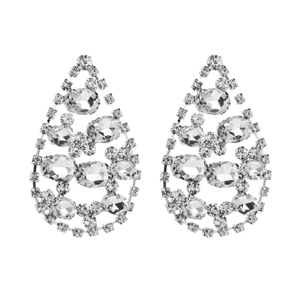 European and American new retro exaggerated pear-shaped earrings, light luxury, versatile, full of diamonds, multi-layer earrings, trendy hair accessories wholesale