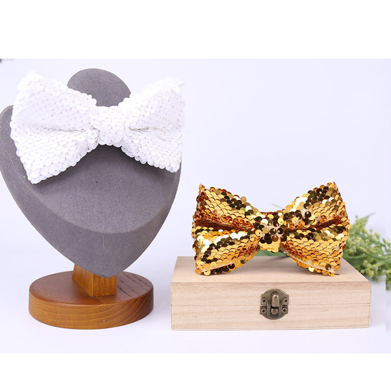 men's bow tie single layer thickened sequin bow gold silver groom wedding suit collar flowers