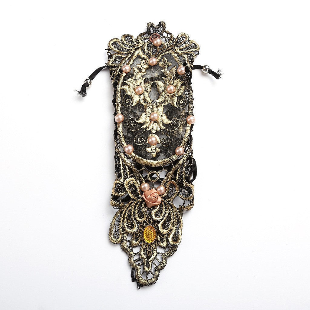 The new European and American cross-border personality exaggerated retro hand decorated gold lace lace pearl long arm chain