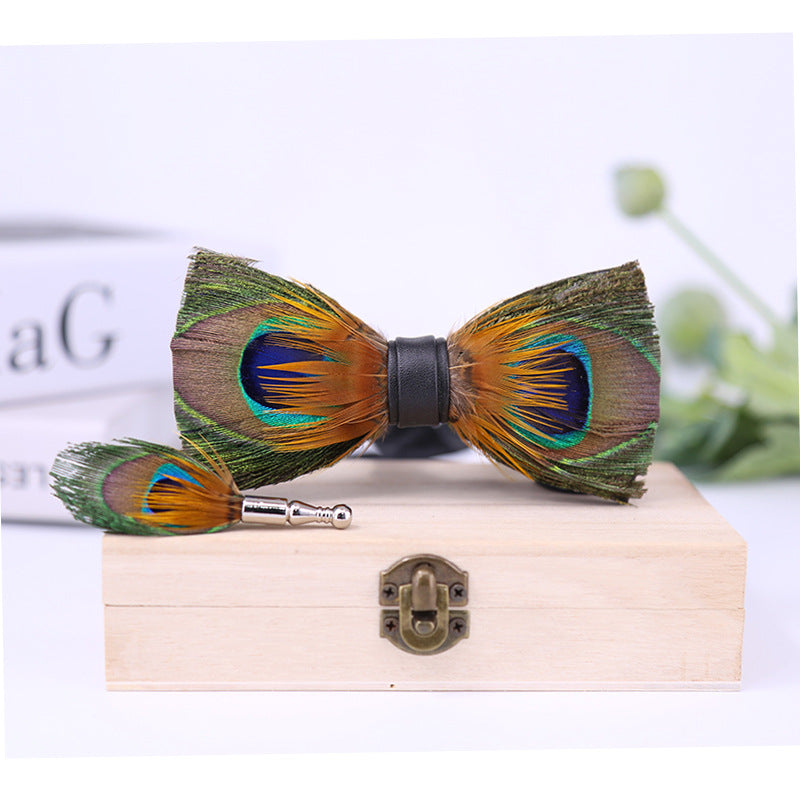 290 male bow tie peacock big eyes blue feather wedding groom male wedding best man bow in stock