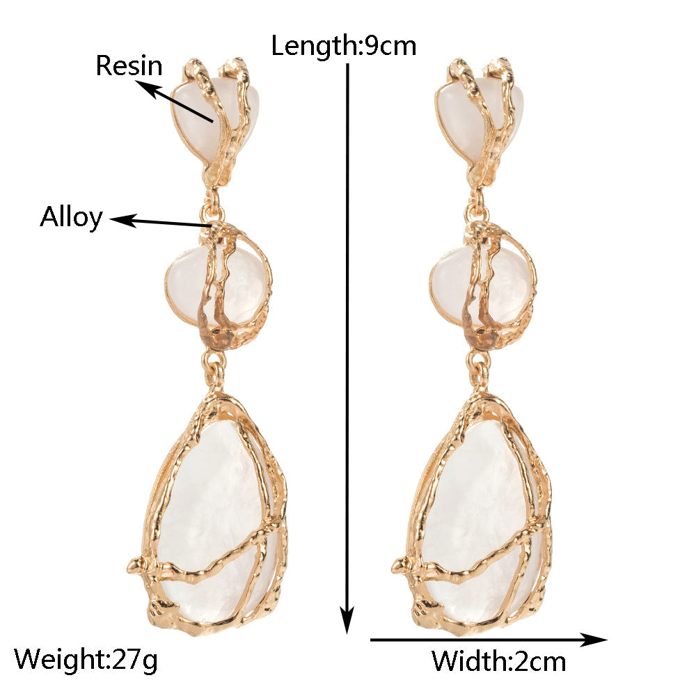 European and American personality exaggerated alloy chain net pocket earrings, high-end sense of pear-shaped long light luxury party earrings