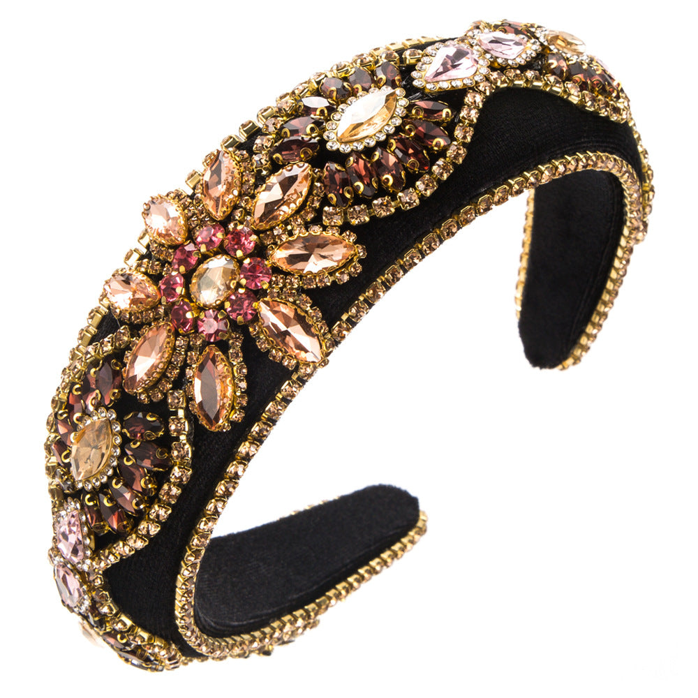 European and American new baroque temperament headbands, women's retro diamond-encrusted sponge, high skull headbands, light luxury banquet hair accessories