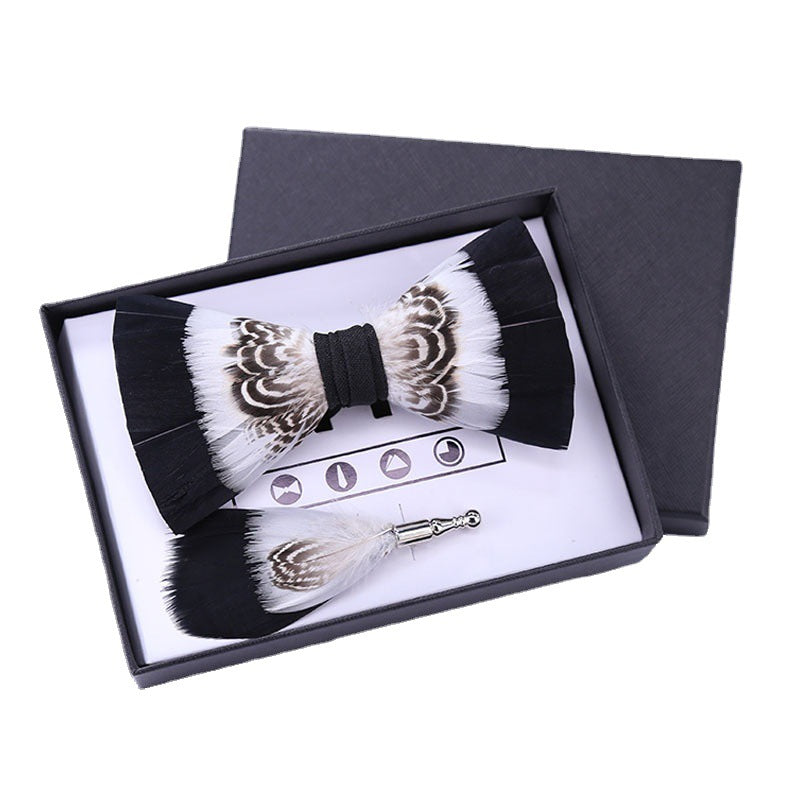 274 Black & White Suit Feather Collar Wedding Banquet Men's Suit Collar Flower Brooch Collar Flower Gift Set