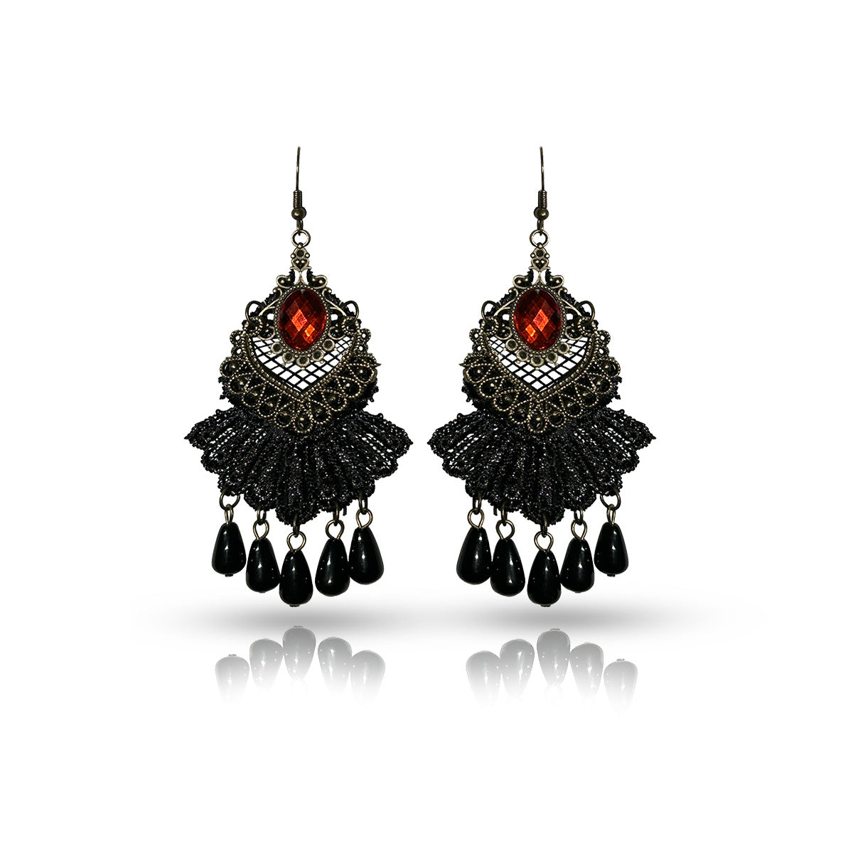 New European and American Stud Ladies Noble Earrings Antique Black Tassel Lace Earrings Foreign Trade Jewelry Spot Wholesale