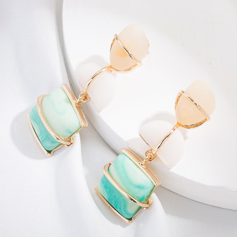 European and American trend splicing geometric stone earrings fashion exaggerated bohemian resort style artificial stone earrings earrings