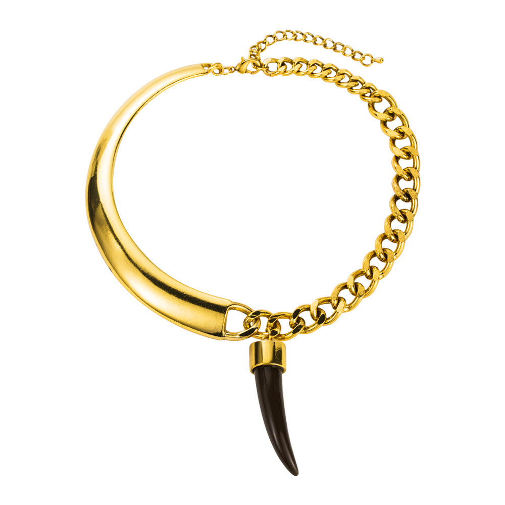 Exaggerated design asymmetrical hip hop horn thick chain necklace European and American personality fashion alloy clavicle necklace wholesale