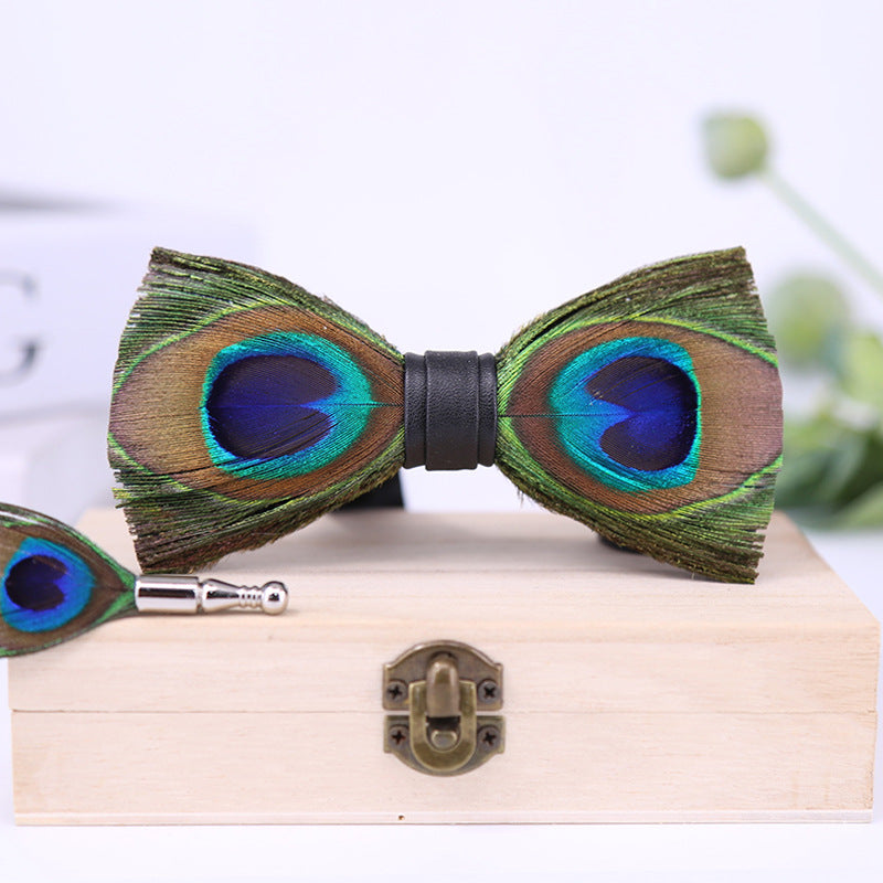 289 male bow tie peacock big eyes blue feather wedding groom male wedding best man bow in stock