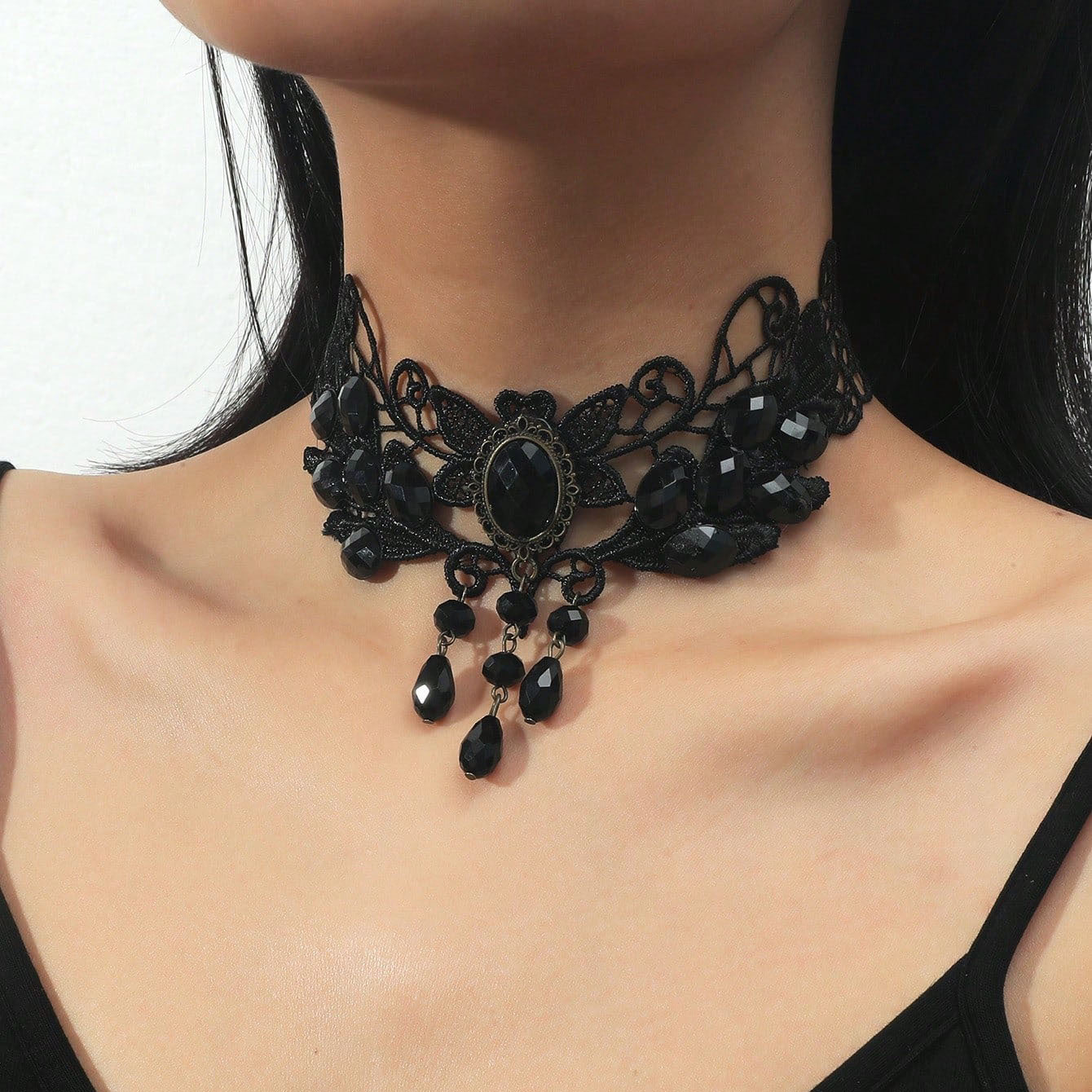 2024 cross-border jewelry, European and American new vintage women's large collar lace necklace, fashion drop shape necklace