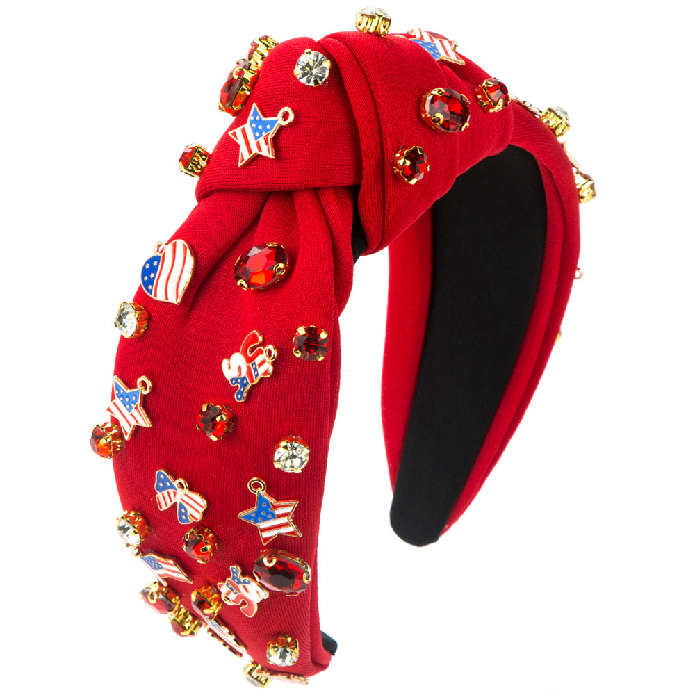 European and American new American flags, Independence Day headbands, sandwich fabrics, hand-sewn glass diamonds, national flag accessories, dripping oil hair accessories