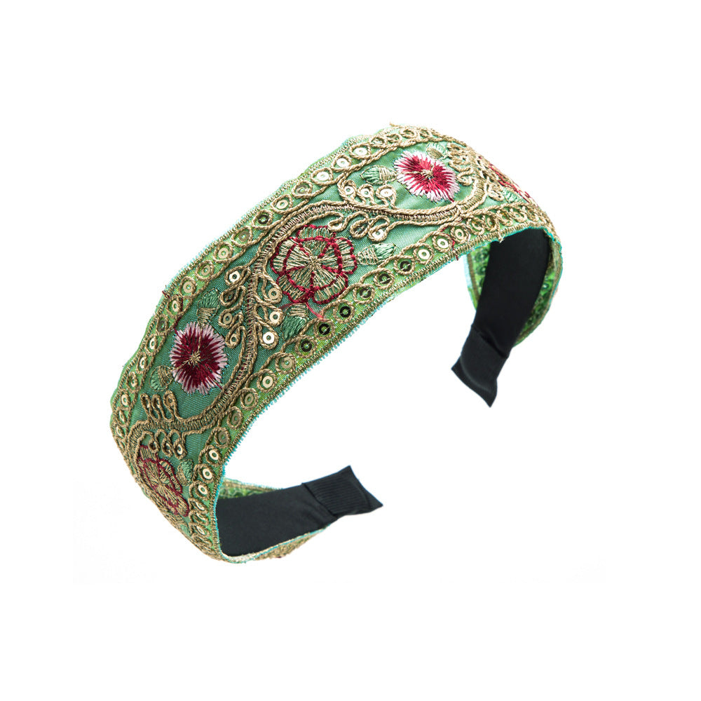 Cross-border bohemian fabric, sequins, embroidery, flower headbands, women's light luxury, retro court wide-brimmed hair accessories