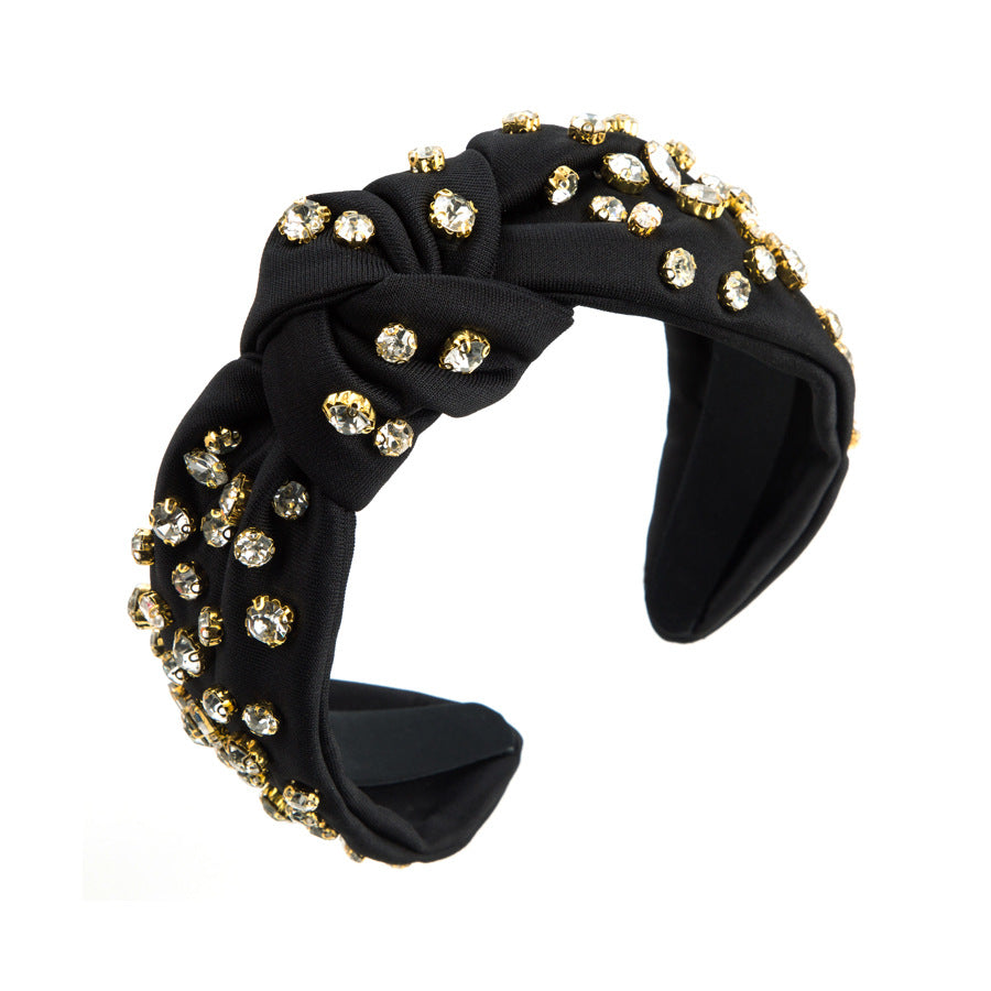 Heming headbands, cross-border European and American new cloth knotted headbands, baroque full diamond temperament, wide-edged pressed hair accessories wholesale