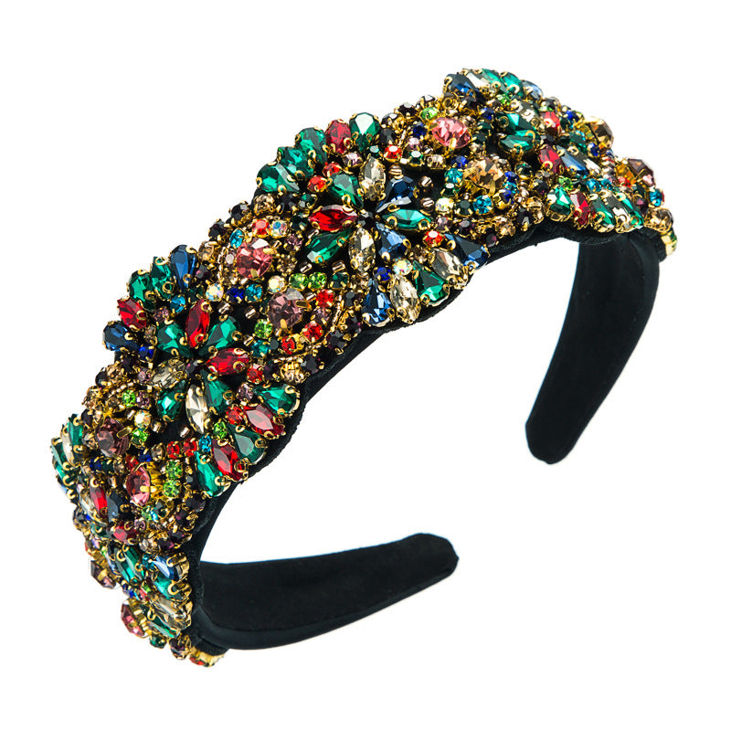 And Ming headband baroque vintage personality hand-sewn stained glass diamond flower fabric bridal heavy headband