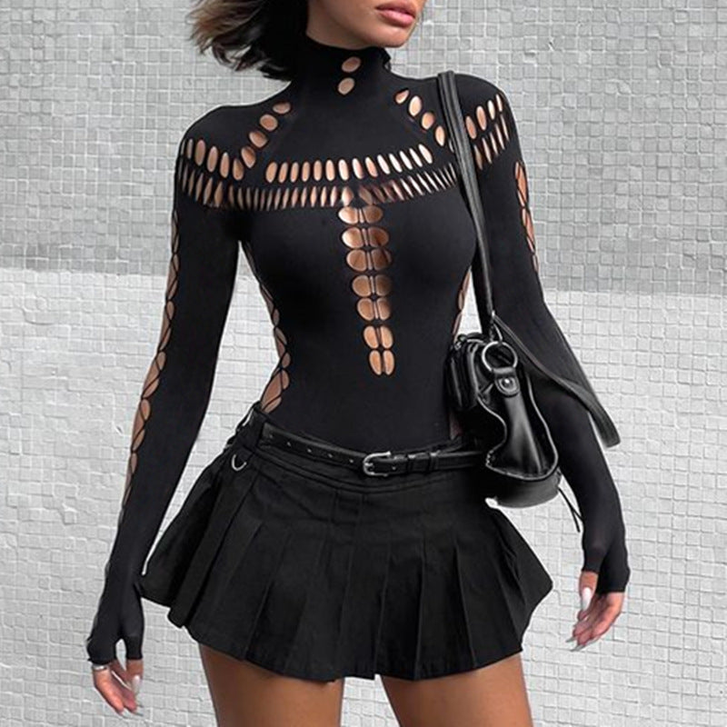 Yue Butterfly Europe and the United States 2024 Spring New Hot Girl Hollow Hole Spider Web High Neck Slim Jumpsuit Woman YDT037