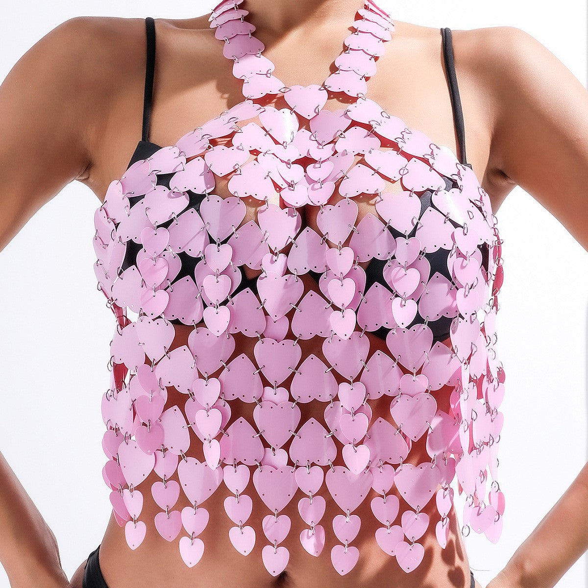 New European and American jewelry, fashionable, sexy, acrylic, sequin, love tassel, pendant, halterneck vest, chest chain, body chain