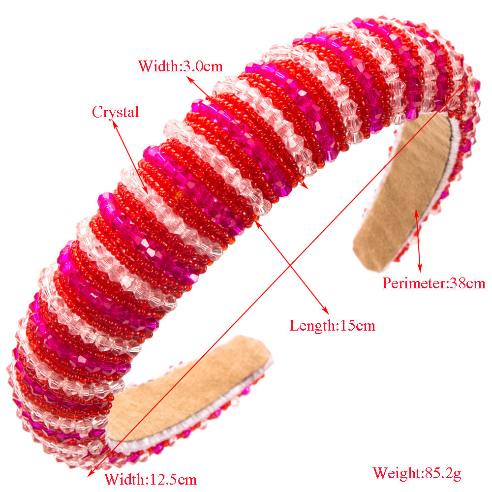Amazon hot-selling crystal color-blocked pink headbands women's handmade versatile high skull crown festival headbands cross-border supply