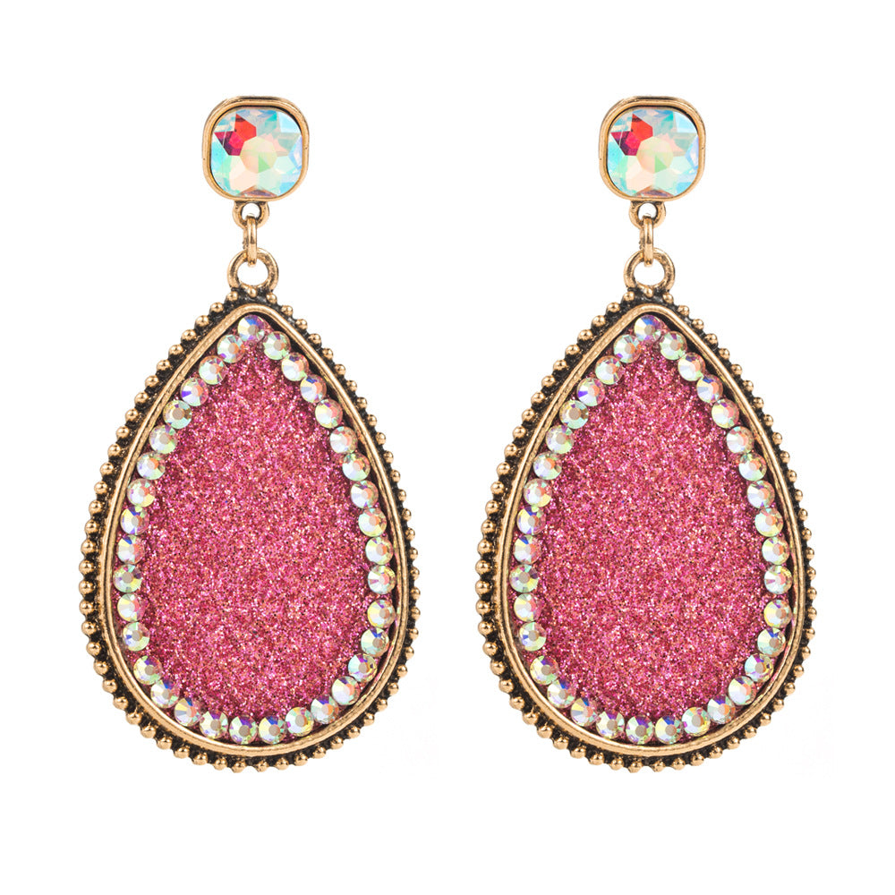 Independent station hot selling earrings, creative leather, sequins, exaggerated earrings, ultra-shiny alloy, colored diamonds, party ball ears