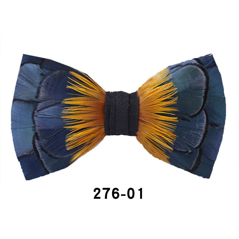 276 feathers dark blue men's suit shirt collar flower bow green yellow color-blocked business collar flower