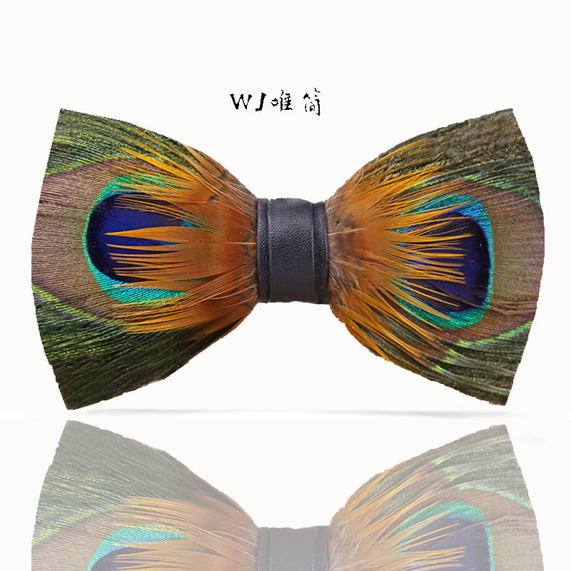 290 male bow tie peacock big eyes blue feather wedding groom male wedding best man bow in stock