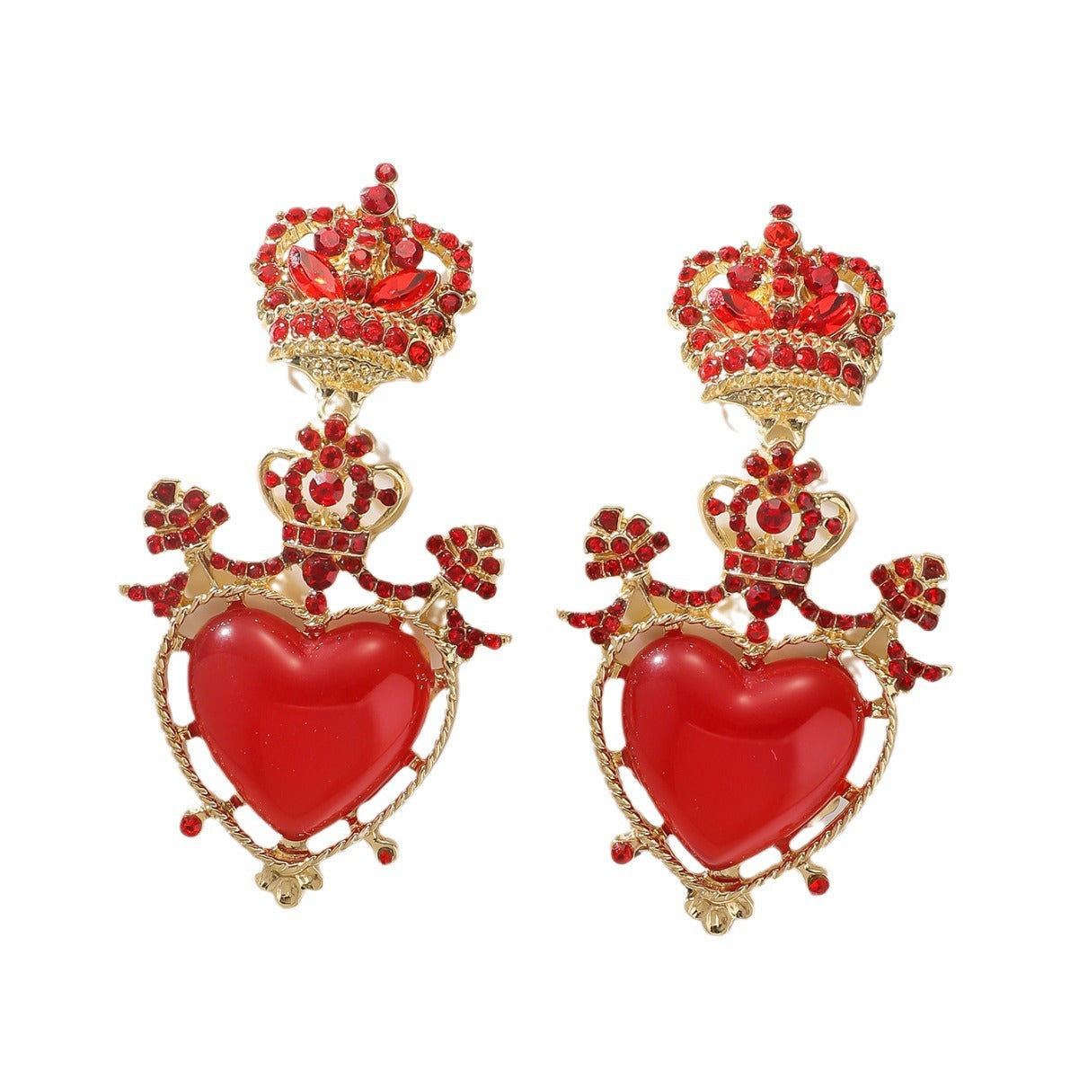 New summer fashion pre-loved earrings retro court style cut-out crown set diamond earrings