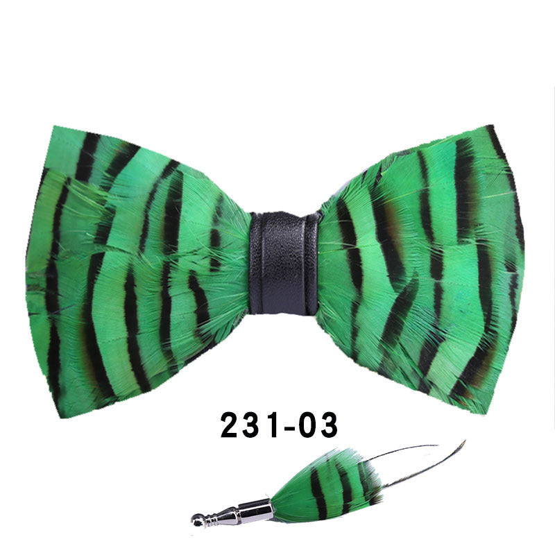 231 Green Feather Man Presided Over the Party Groom Groomsman Group Pot Butterfly Wedding Bow Tie Flowers