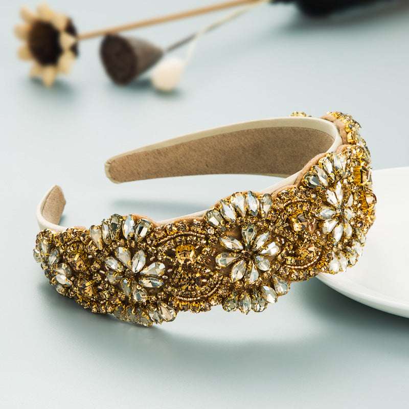 And Ming headband baroque vintage personality hand-sewn stained glass diamond flower fabric bridal heavy headband