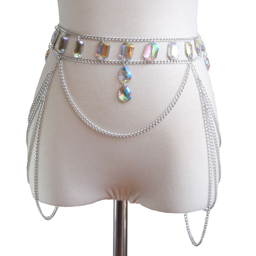 European and American cross-border new jewelry, sexy stitching chest chain, nightclub, beach gemstone waist chain, body chain