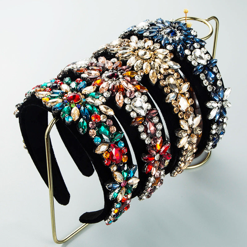 Heming headbands, baroque heavy industry hair accessories, super flash, crystal flower glass, drill bits, hoops, women's trendy luxury street photography hair accessories