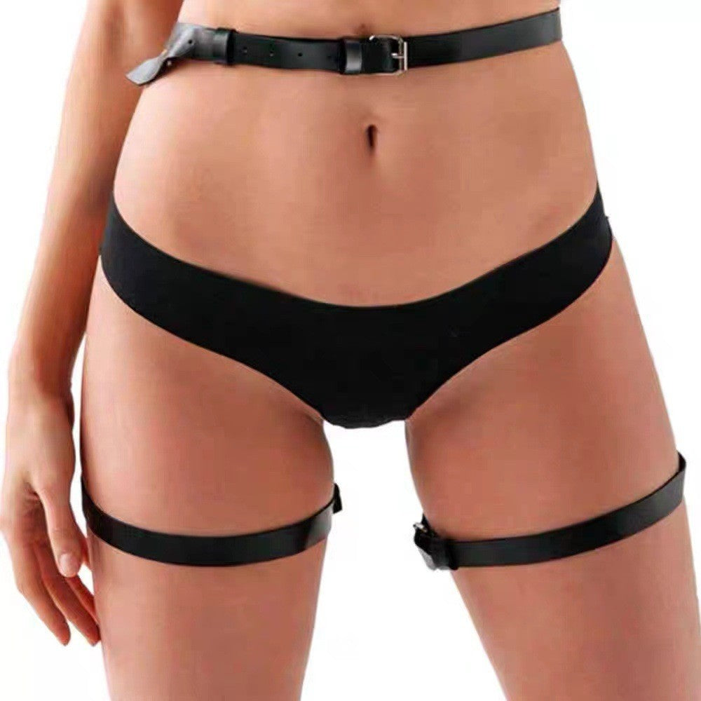 The new European and American cross-border exclusive sexy leather waist chain leg ring body with accessories lace-up leather body chain belt