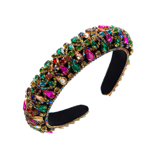 The new European and American super flash rhinestone headbands are versatile and full of diamonds, wide-brimmed headbands, and women's baroque high-top hair accessories