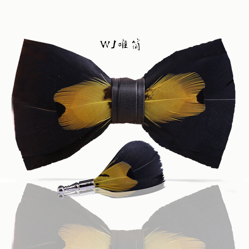 Yellow Feather Wedding Groom Groomsmen Men's Wedding Pot Butterfly Wedding Bow Tie Flowers