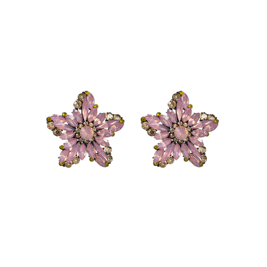 Korean version of the new five-pointed star zircon exaggerated stud earrings femininity European and American cross-border retro color diamond earrings wholesale