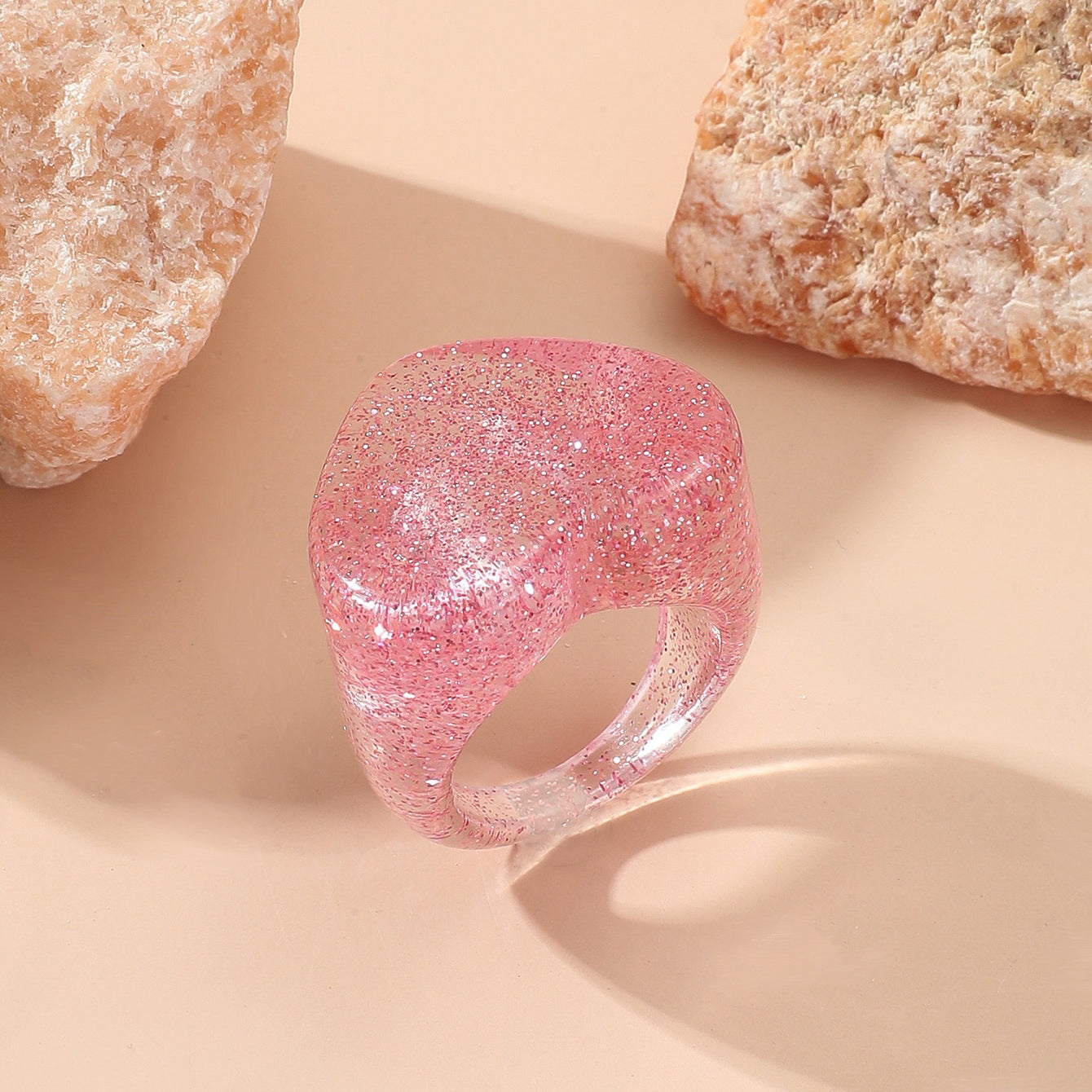 New glitter love resin sweet jewelry ring acrylic ring does not fade niche sense of luxury