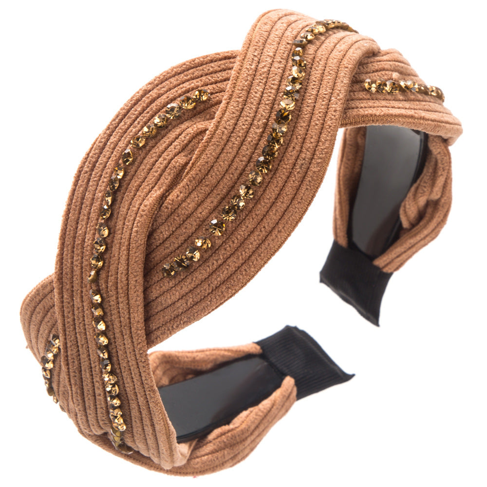 South Korea's Dongdaemun light luxury retro style wide-brimmed headband rhinestone cross high-quality hairpin versatile anti-slip headband women