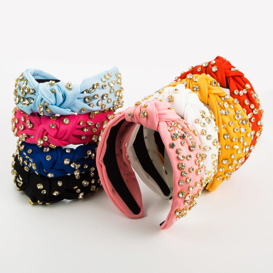 Heming headbands, cross-border European and American new cloth knotted headbands, baroque full diamond temperament, wide-edged pressed hair accessories wholesale