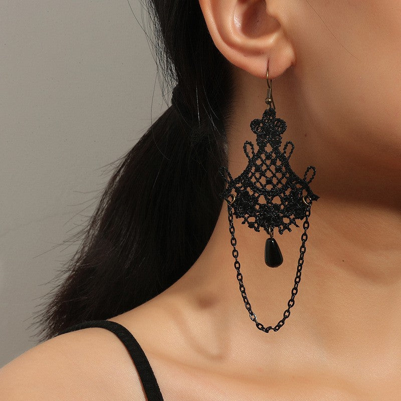 New European and American popular ethnic style retro earrings, tassels, black lace earrings, foreign trade jewelry manufacturers in stock