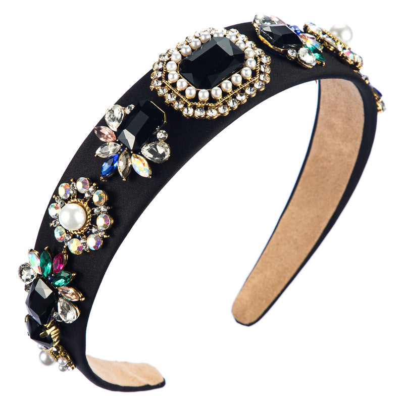 and Ming European and American fashion cross-border spot baroque retro court style pearl headband inlaid with glass diamond hair ornaments wholesale