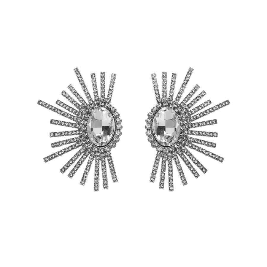 European and American creative personality fashion freshwater diamond exaggerated stud earrings creative glass diamond full diamond ladies fan-shaped earrings wholesale