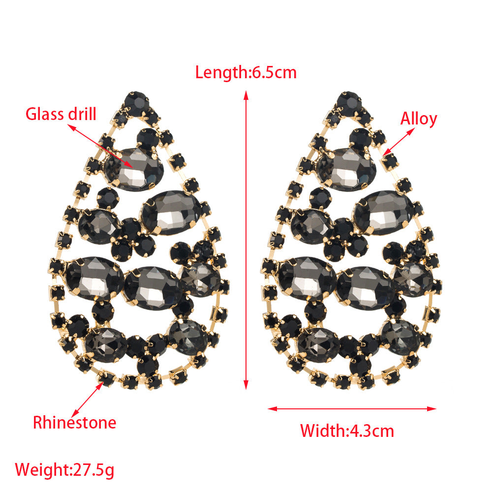 European and American new retro exaggerated pear-shaped earrings, light luxury, versatile, full of diamonds, multi-layer earrings, trendy hair accessories wholesale