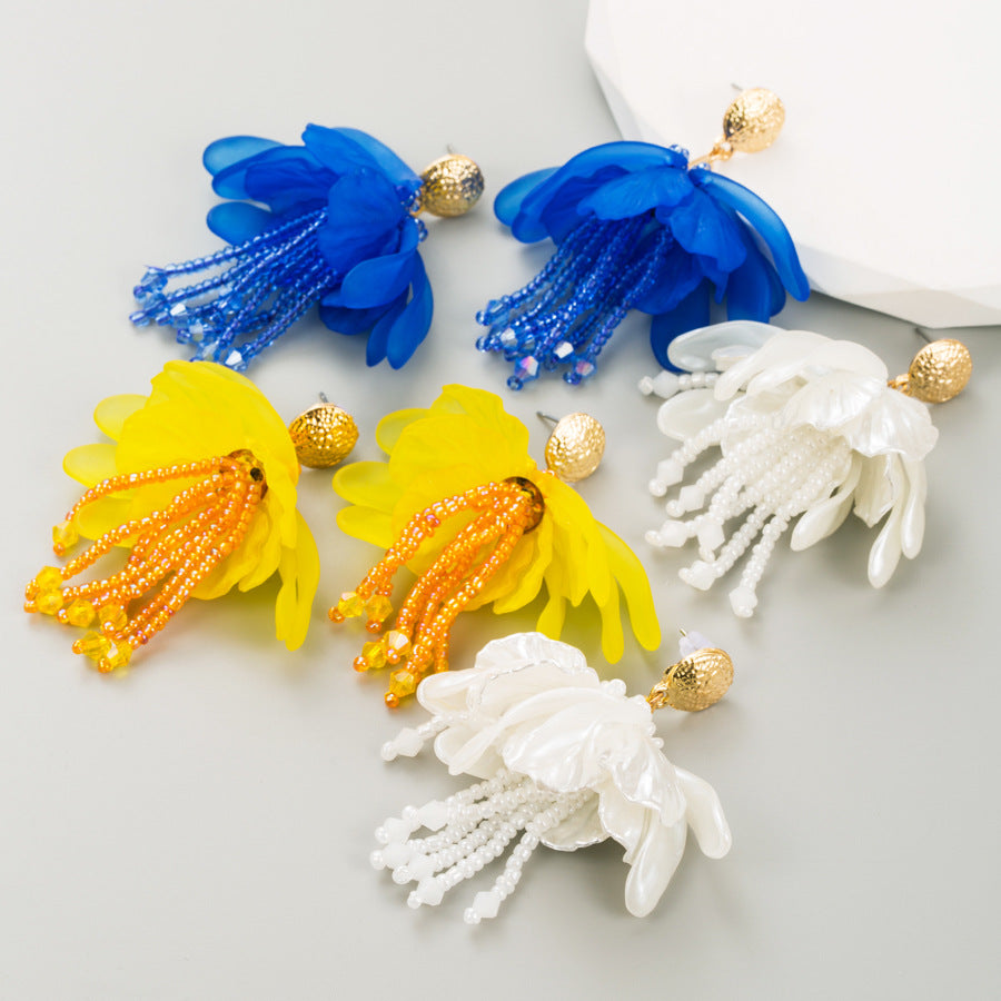 European and American ins fashion resort style handmade beaded multi-layer petal tassel earrings bohemian style earrings wholesale