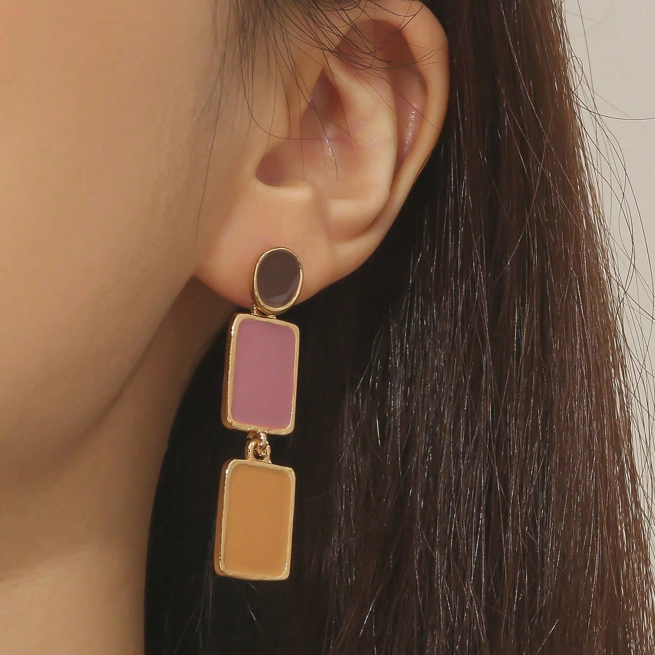 New Jewelry Korean Geometric Drip Oil Resin Alloy Earrings Retro Simple Fashion Ring Temperament Versatile Earrings