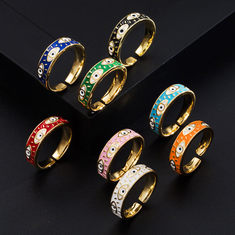 European and American fashion copper gilded color dripping oil devil's eye open ring women's simple temperament versatile ring accessories