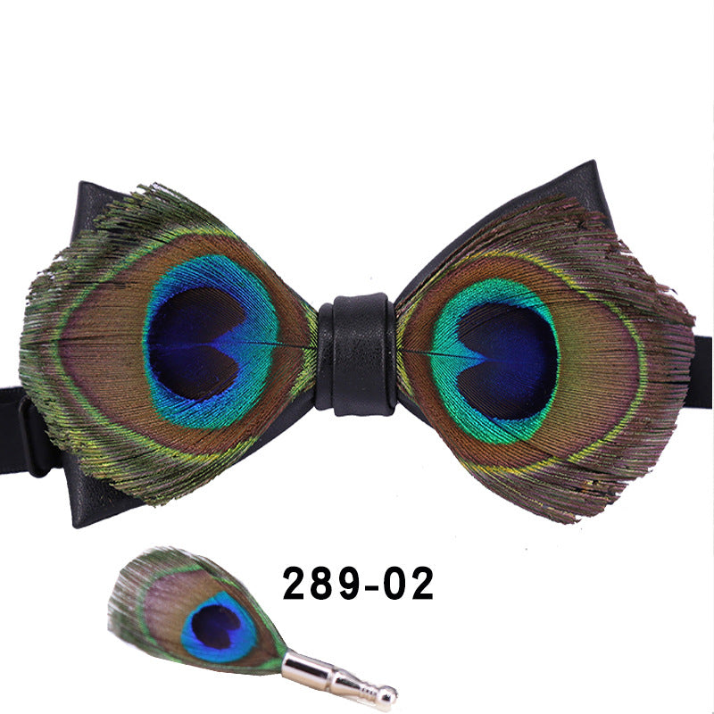 289 male bow tie peacock big eyes blue feather wedding groom male wedding best man bow in stock