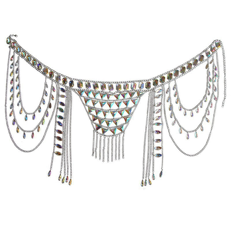 New European and American cross-border summer fashion sexy acrylic alloy tassel tide cool chest ornament set body chain