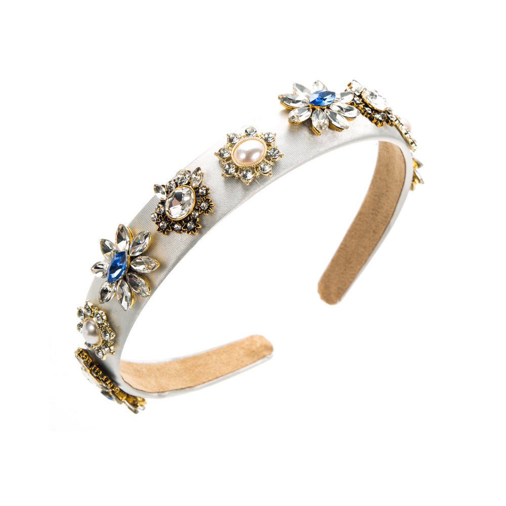 European and American new baroque court style temperament headbands, retro alloy accessories, diamond-inlaid pearl headbands, cross-border supply