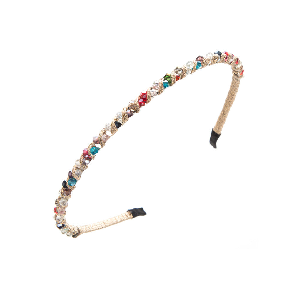 Cross-border supply: super flash crystal, hand-woven beaded, fine-edged headband, Korean version, sweet fashion and versatile hair accessories wholesale